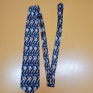 Alexander Lloyd Mens Extra Long Silk Necktie Geometric Pattern Blue Brown Tan